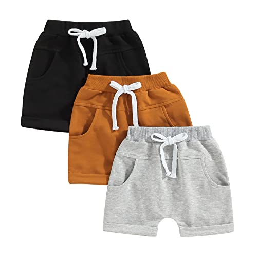 DSORVICD 3 Pack Toddler Baby Boy Shorts Solid Color Drawstring Elastic Waist Jogger Shorts Summer Casual Short Pants (Style-1, 6-12 Months) - Image 1