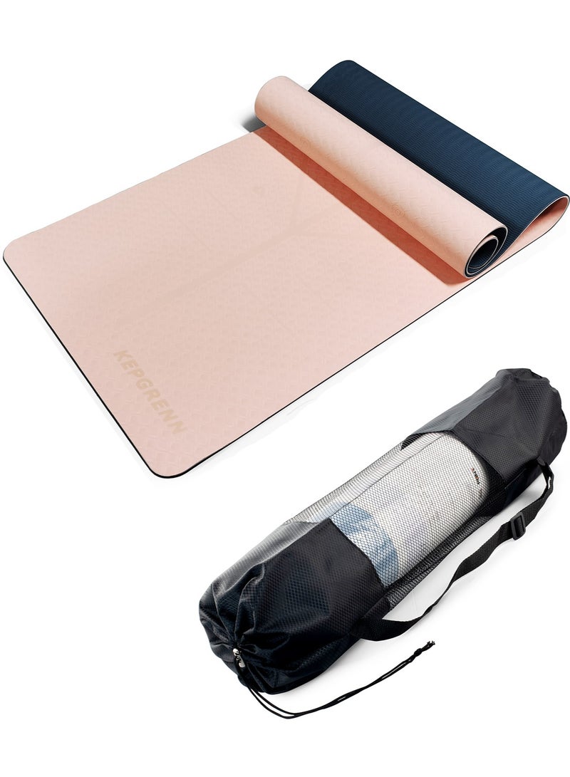 Premium 6mm TPE Yoga Mat with Carry Bag - Non-Slip Dual-Sided (183x61cm) - (Pink) - Image 1