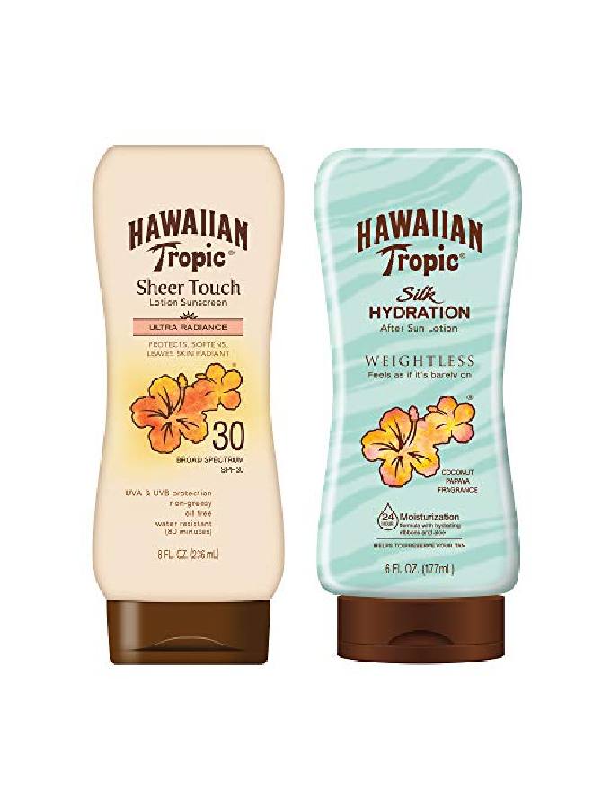 Hawaiian Tropic Spf 30 Broad Spectrum Sunscreen And After Sun Pack With 8Oz Sheer Touch Moisturizing Sunscreen Lotion And 6Oz Silk Hydration Weightless After Sun Lotion - Image 1