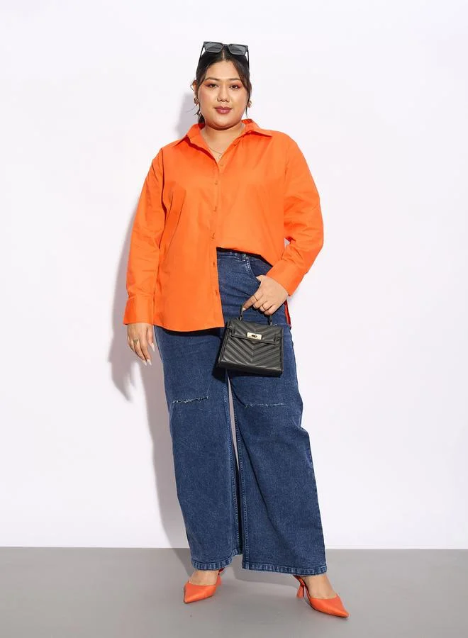 SASSAFRAS Plus Solid Poplin Shirt with Full Button Closure by Styli