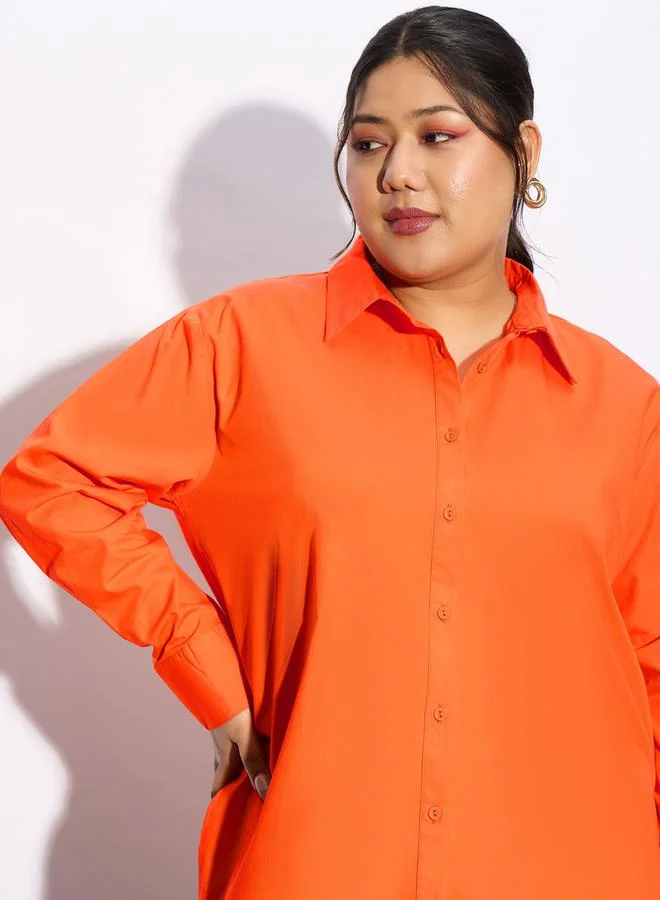 SASSAFRAS Plus Solid Poplin Shirt with Full Button Closure by Styli