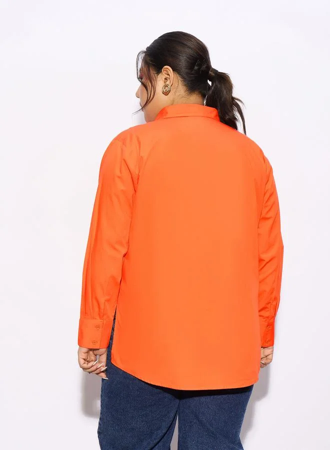 SASSAFRAS Plus Solid Poplin Shirt with Full Button Closure by Styli