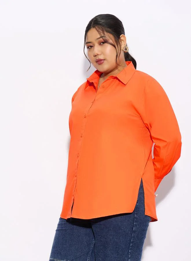 SASSAFRAS Plus Solid Poplin Shirt with Full Button Closure by Styli
