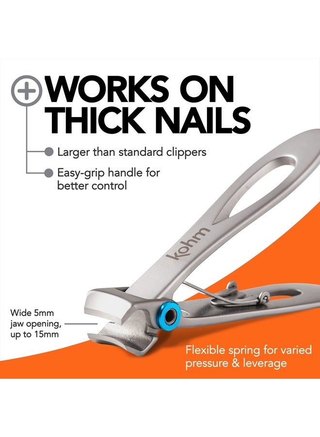 Kohm Nail Clippers for Thick Nails - Heavy Duty, Wide Mouth Professional Fingernail and Toenail Clippers for Men, Women & Seniors, Silver - Image 4