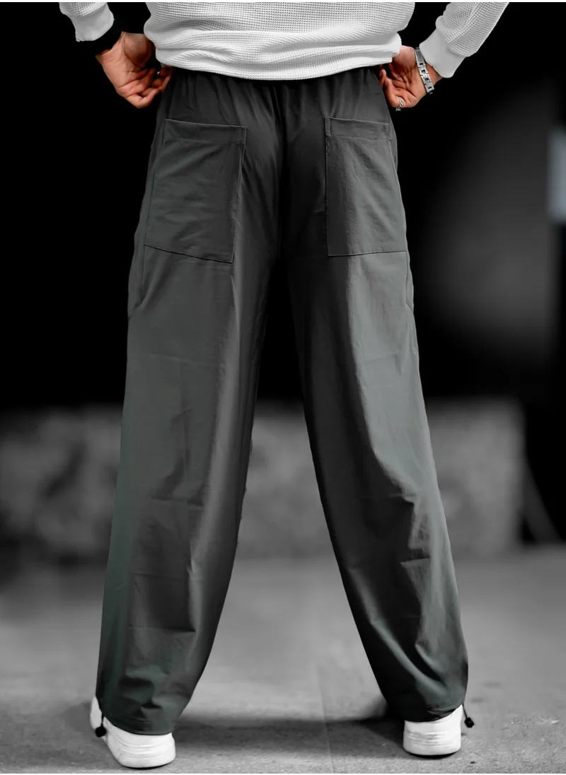 مانياك Maniac Men Solid Dark Grey Nylon Terry fabric Parallel fit Track Pant