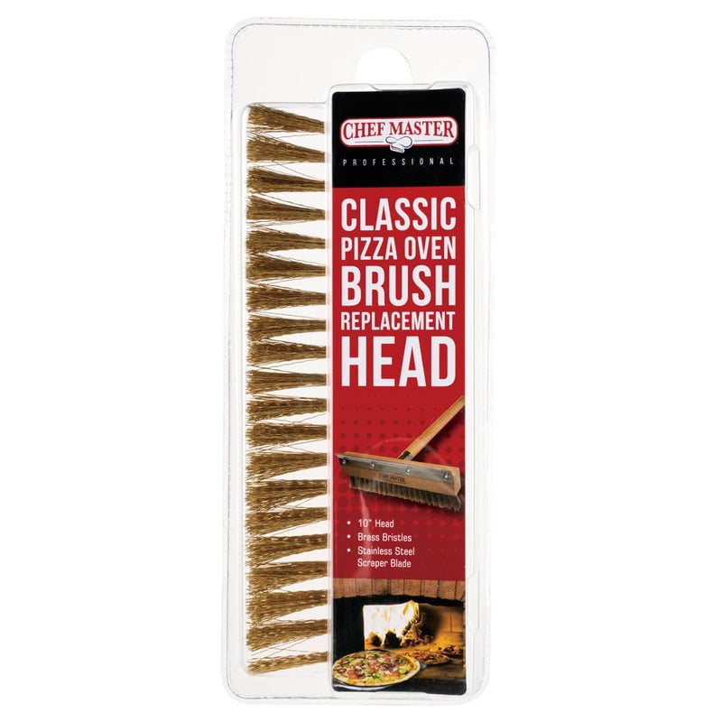 Chef-Master 90046 Pizza Brush Head Replacement | Attaches to the 90041 Pizza Oven Brush | Stainless Steel Scraper Blade | Heavy-duty Brass Bristles | 10" Long Pizza Brush Head - Image 1