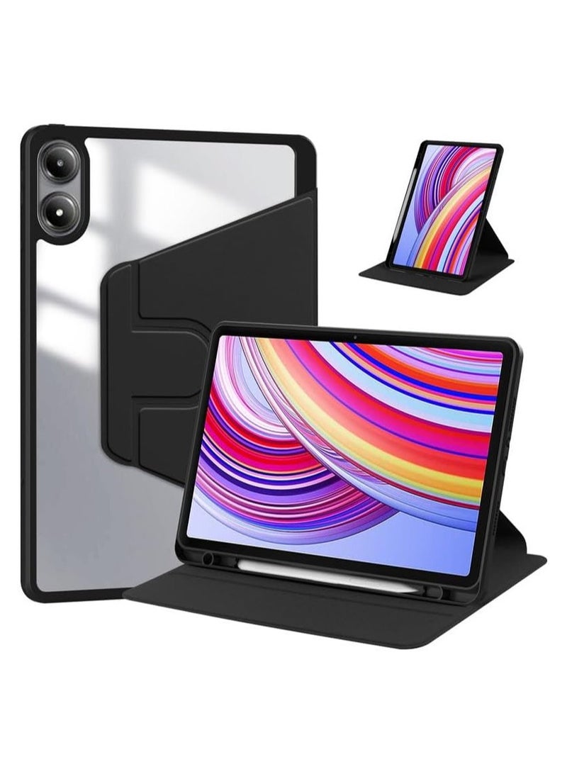 VKL Clear Back Case Compatible with Honor Pad 9 PRO / V8 PRO 12.1 inch with Pen Holder, 360 Degree Swivel Stand Flip Smart Tablet Cover Auto Sleep/Wake Tablet Case (Black) - Image 1