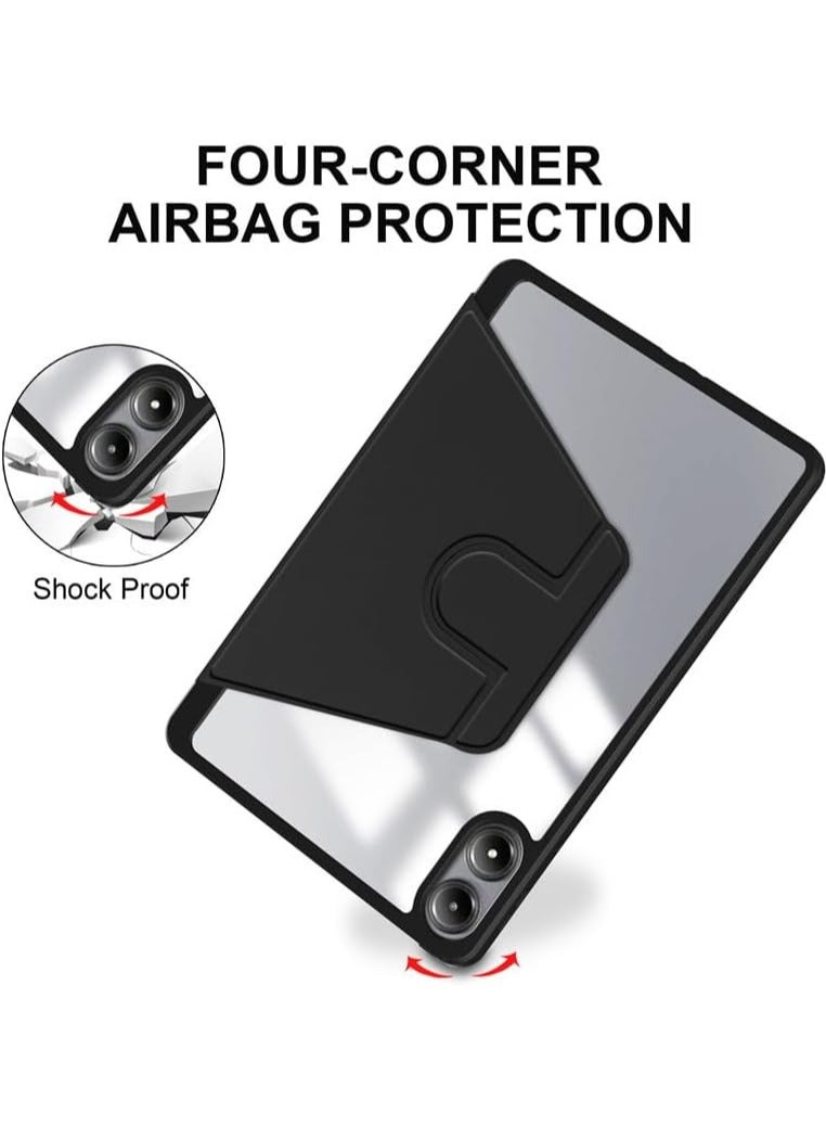 VKL Clear Back Case Compatible with Honor Pad 9 PRO / V8 PRO 12.1 inch with Pen Holder, 360 Degree Swivel Stand Flip Smart Tablet Cover Auto Sleep/Wake Tablet Case (Black) - Image 5