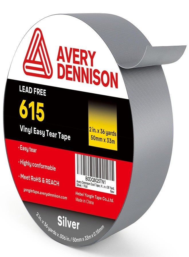 Avery Dennison Duct Tape, Heavy Duty PVC Easy Tear Tape, Strong Adhesive Waterproof Duct Tape for Indoor Outdoor Repairs, 2 in x 36 Yard, Silver, 1 Roll - Image 1