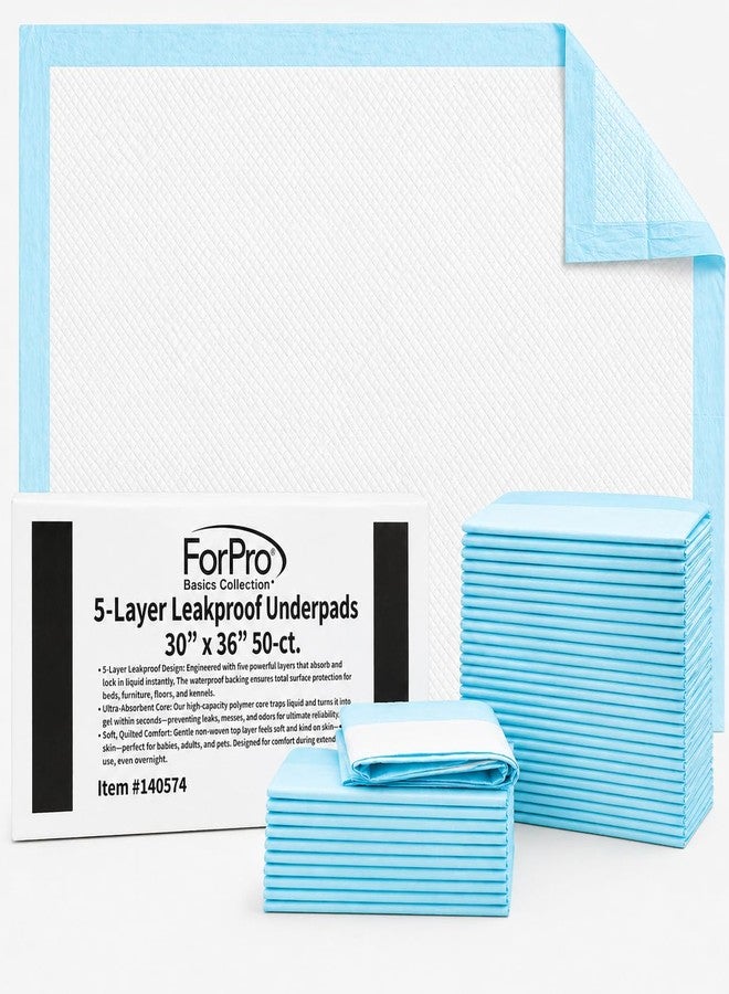 ForPro Professional Collection ForPro Basics 5-Layer Leakproof Disposable Underpads, Ultra-Absorbent Incontinence Pads for Babies, Adults, Pets, 30" x 36", 50-Count - Image 1