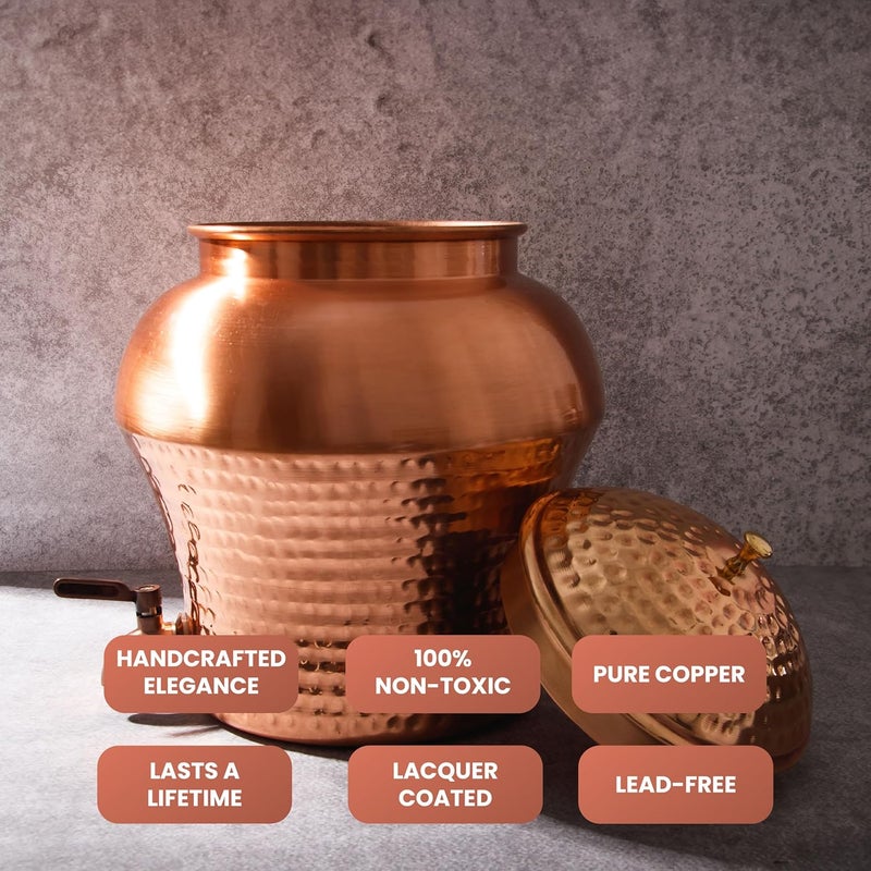 Healthsmith Healthsmith Pure Copper Mushroom Water Dispenser Leak Proof Water Dispenser with Tap 8 Liters 32 cm x 26 cm  - Image 5