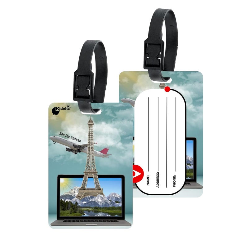 (Set of 10) Synthetic Luggage Tags with Black Strap Loop | Durable, Waterproof, Anti-Break Travel ID Tags for Suitcases, Backpacks, School & Office Bags (Model No.56)