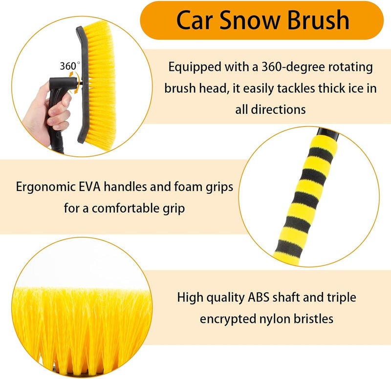 ecocstm Snow Brush and Detachable Ice Scraper, Snow Brush for Car Windshield with Foam Grip and 360° Pivoting Brush Head, 25.5 Inch Snow Brush with Ice Scrapers for Christmas Car, Cars, Trucks, SUVs (Orange) - Image 4