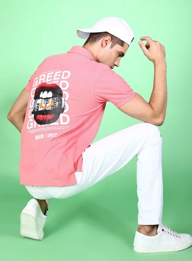 شركة المرآب الهندية Men Slim Fit Graphic Back Printed Polo Collar Tshirt