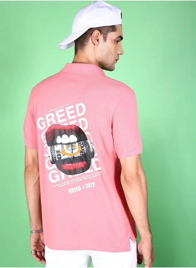 شركة المرآب الهندية Men Slim Fit Graphic Back Printed Polo Collar Tshirt