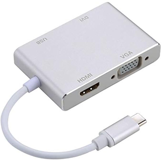 SHIHUI USB CHARGER CABLE 4 IN 1 HUB USB-C/TYPE-C TO VGA & DVI & HDMI & USB ADAPTER, FOR GALAXY S9 & S9 + & S8 & S8 + & NOTE 8 / HTC 10 / HUAWEI MATE 10 & MATE 10 PRO & P20 & P20 PRO/MACBOOK 12 INC - Image 1