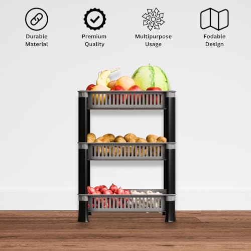 FOROLY 3-Layer Multipurpose Plastic Kitchen Storage Rack | Vegetable Basket Organizer | Stackable Storage Stand for Home, Pantry, Bathroom, Office – Durable Space-Saving Shelf (Silver) - Image 3