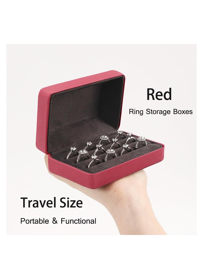 KASTWAVE - Portable Jewelry Rings Organizers, Ring Storage Boxes for Multiple Rings, Stylish Travel Jewelry Case for rings, earrings, brooches and cufflinks (Red) - Image 1