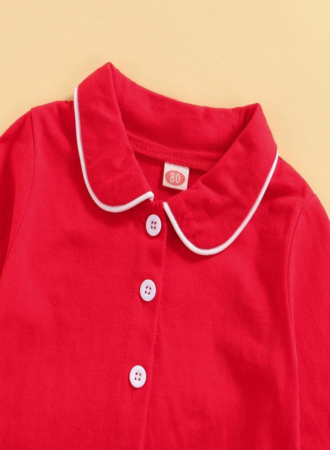 SAYOO Toddler Baby Girls Christmas Valentines Pajamas Set Frill Trim Ruffle Hem Lapel Button Down Tops Pants 2Pcs Sleepwear (W Red, 2-3 Years) - Image 5