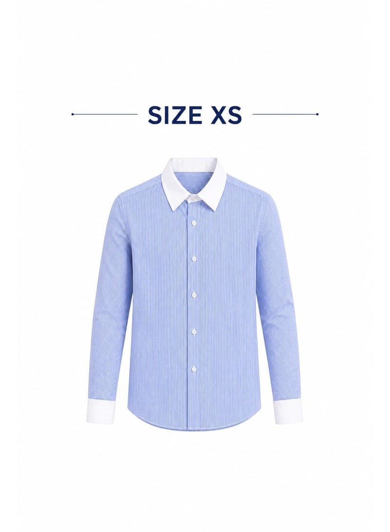 ZARA Women's Light Blue and White Striped Long Sleeve Shirt, Contrast White Collar and Cuffs, Classic Button Down Formal Casual Blouse, Elegant Women's Top, Size XS - Image 2