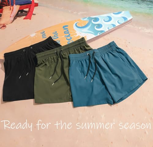 BRISIRA Mens Swim Trunks Swim Shorts Quick Dry 5 inch Inseam Beach Shorts with Compression Liner and Zipper Pocket Black - Image 3