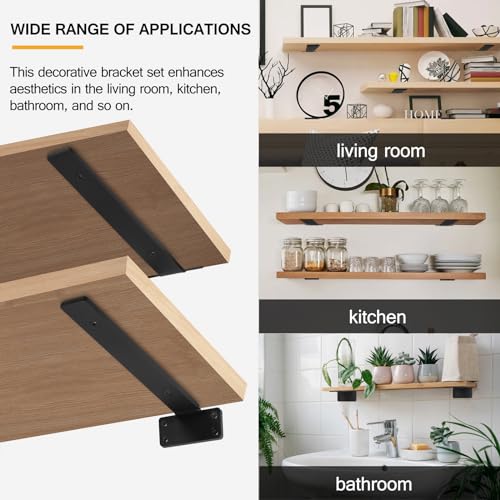 HITOMEN Heavy Duty Floating Shelf Brackets, 10-Inch (1/5'' Thick) Hidden Shelves Hardware, Iron L Brackets, Rustic Industrial Black Metal Wall Shelving Supports, 12 Pack - Image 5