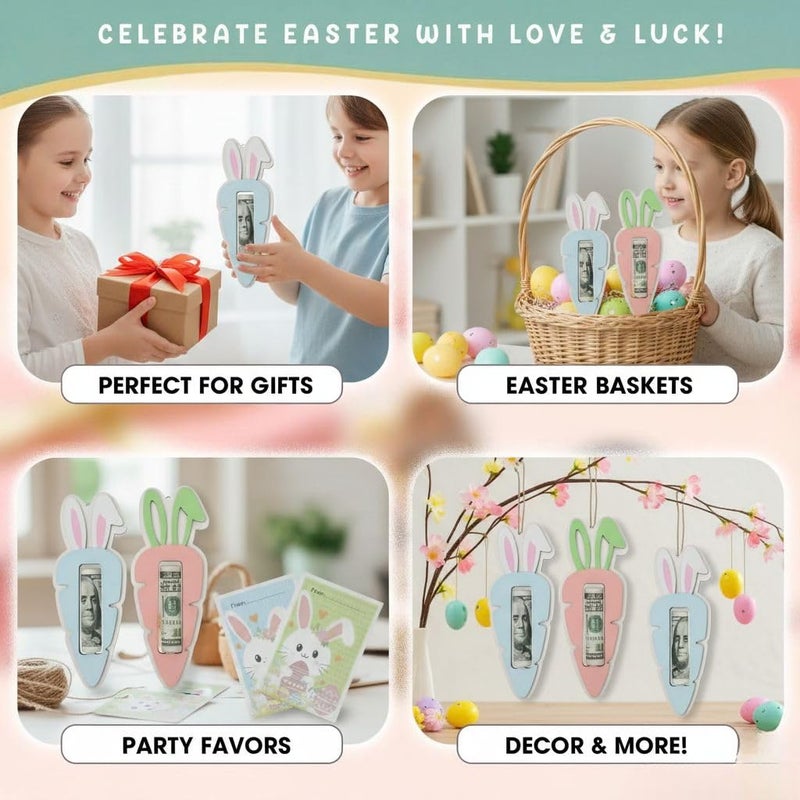 KATINAT Easter Carrot Money Holder for Kids 2.75 x 6.7 Inch, Wooden 2 Layer Easter Basket Stuffer with Card, Bunny Money Cash Holder Gift, Easter Money Holder Easter Gifts Money Gift Holder for Boys Girls Toddlers - Image 4