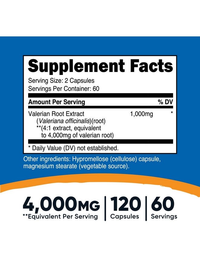 Nutricost Valerian Root Capsules (1000mg Per Serving) 120 Capsules - 4,000mg Equivalent Per Serving (4:1 Extract), Vegetarian Caps, Gluten Free, Non-GMO - Image 2