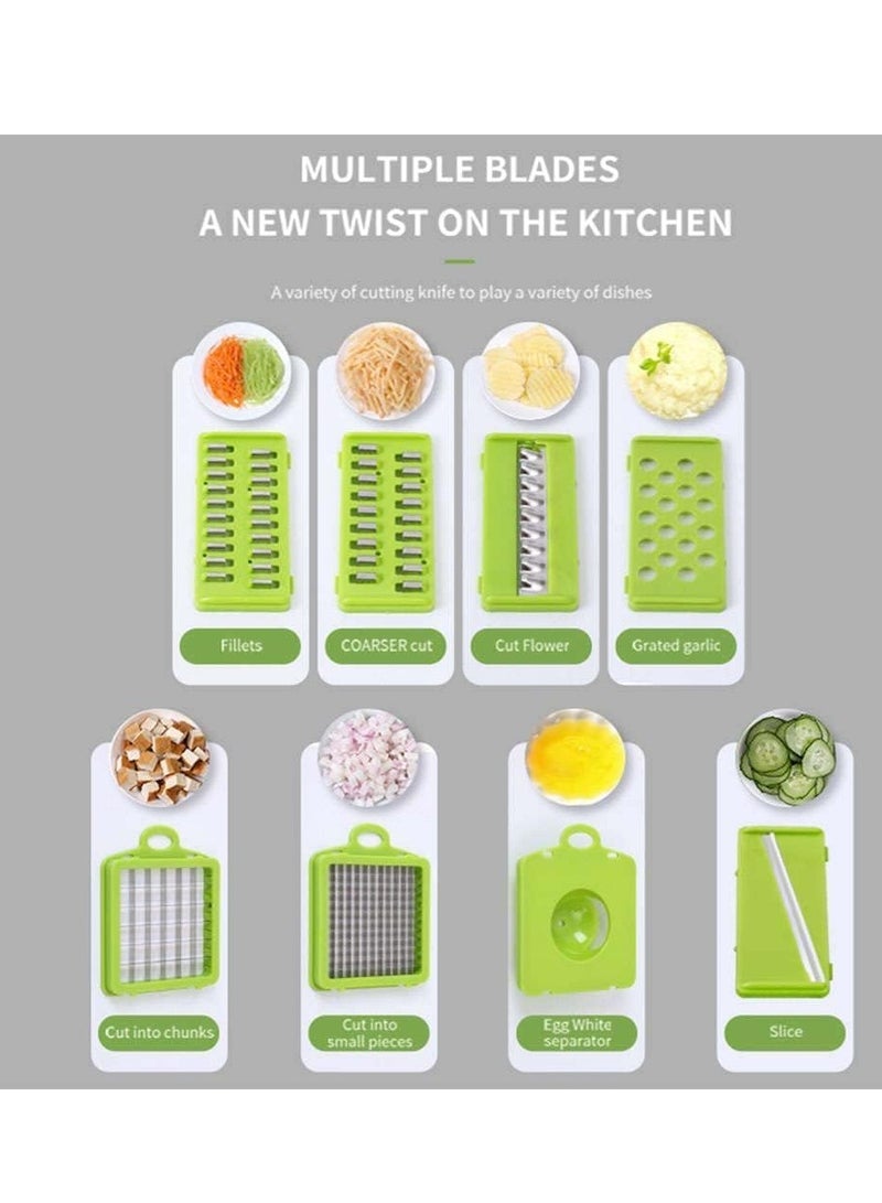 ELTRAZONE Vegetable Chopper Food Chopper Slicer Veggie Chopper Grater Multifunction with Handle Multi Blade Kitchen Food Vegetable Chopper Cutter with Container Drain Basket for Fruit Onion Potato - Image 3