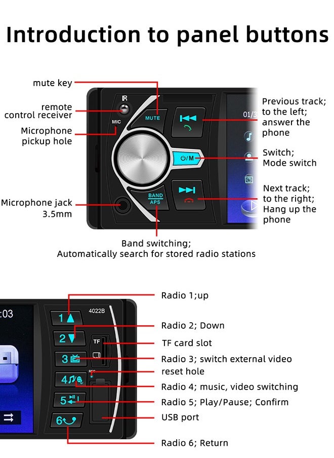 4.1’ HD Car MP5 Bluetooth Hands-free Car MP5 Player Plug-in Radio Backup Camera