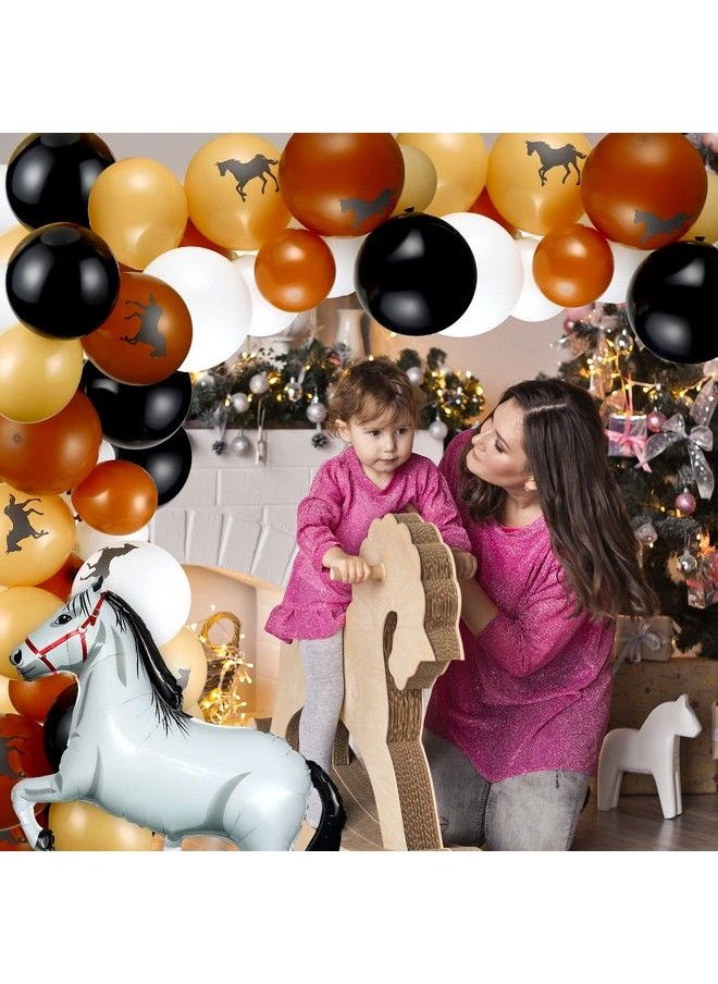 Zhanmai - 100 Pieces Horse Balloons Cowboy Party Decorations 40 Inches Horse Shaped Aluminum Foil Balloon Latex Balloons Horse Themed Garland Arch Kit For Birthday Baby Shower (Brown,Cowboy) - Image 1
