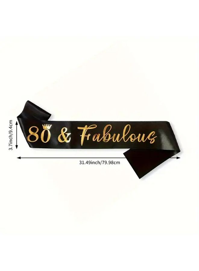 Black Golden 80th Birthday Sash 80 Fabulous Foil Lettering Party Celebration Accessory - Image 3