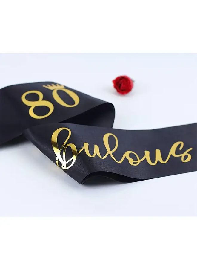 Black Golden 80th Birthday Sash 80 Fabulous Foil Lettering Party Celebration Accessory - Image 2