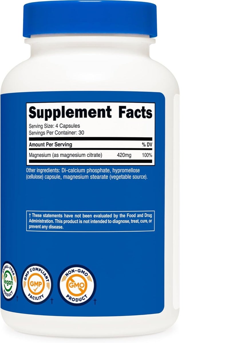 Nutricost Magnesium Citrate 420mg, 120 Veggie Capsules 30 Servings  - Image 2