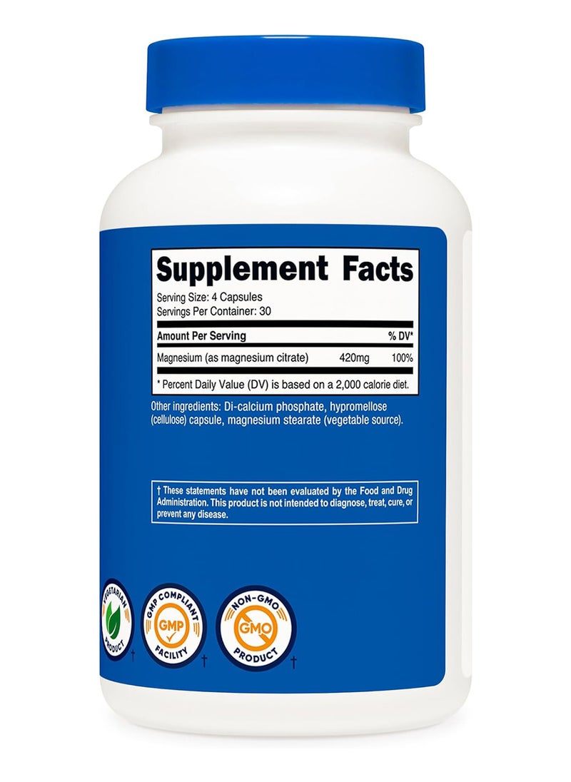 Nutricost - Magnesium Citrate 420 Mg 60 Servings 210 Mg Per Capsule 120 Vegetarian Capsules - Image 1