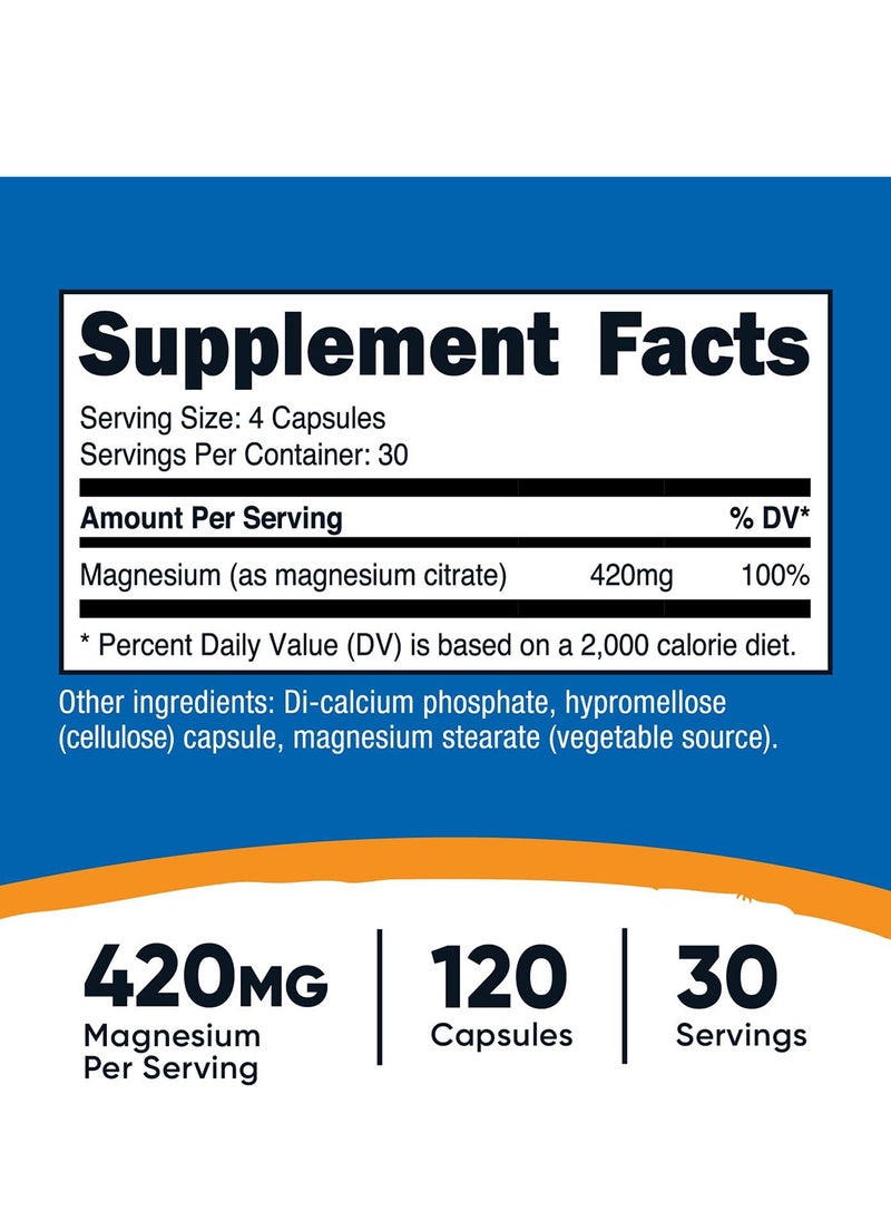 Nutricost - Magnesium Citrate 420 Mg 60 Servings 210 Mg Per Capsule 120 Vegetarian Capsules - Image 1