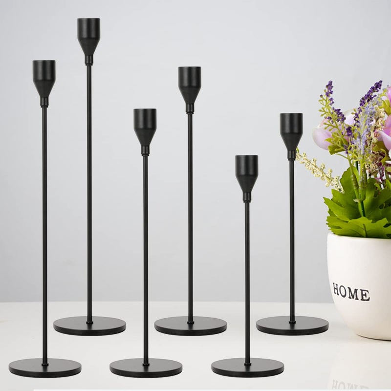 lobolighting Lobolighting Black Candlestick Holders Set of 6, Black Taper Candles Holders for Candlestick, Mordern - Image 2