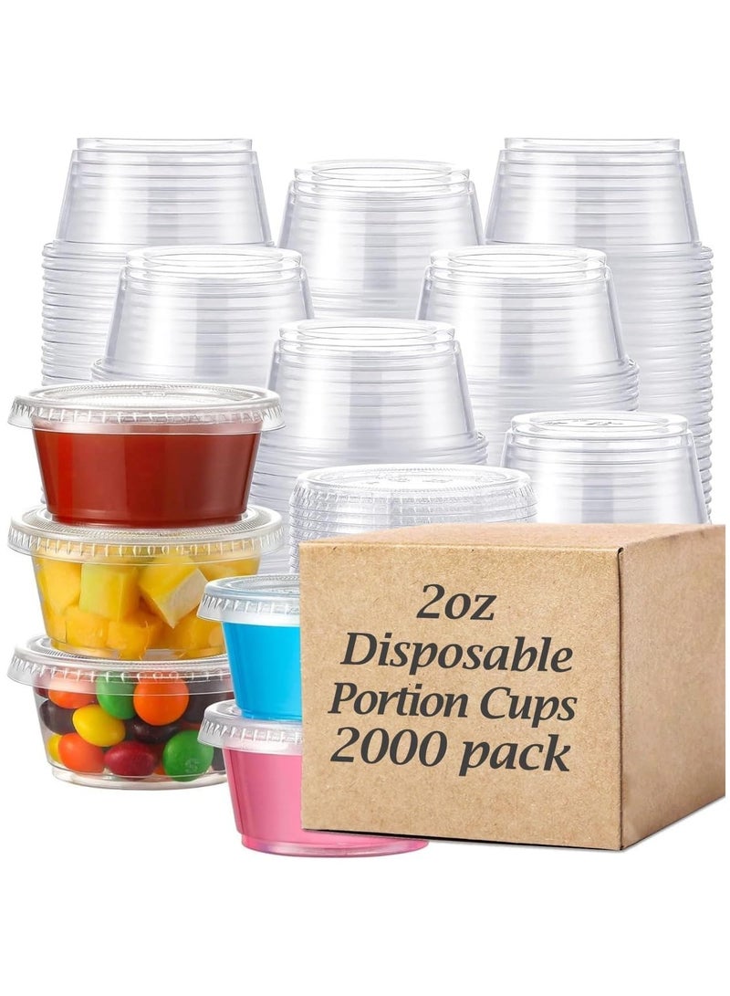 MARKQ [2000 Pack] 2 oz. Clear Plastic Disposable Portion Cups with Lids- Available in 1oz, 4oz- Souffle Cups, Medicine Cups - Image 1