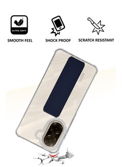NAFCO For Redmi A5 4G / Poco C71 - Transparent Hand Grip Foldable Magnetic Kickstand Wrist Strap Finger Grip Shockproof Cover Compatible For Redmi A5 4G / Poco C71 - Clear / Navy Blue  - Image 4