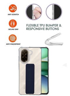 NAFCO For Redmi A5 4G / Poco C71 - Transparent Hand Grip Foldable Magnetic Kickstand Wrist Strap Finger Grip Shockproof Cover Compatible For Redmi A5 4G / Poco C71 - Clear / Navy Blue  - Image 2