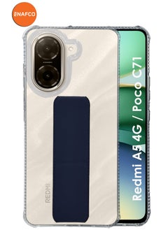 NAFCO For Redmi A5 4G / Poco C71 - Transparent Hand Grip Foldable Magnetic Kickstand Wrist Strap Finger Grip Shockproof Cover Compatible For Redmi A5 4G / Poco C71 - Clear / Navy Blue  - Image 1