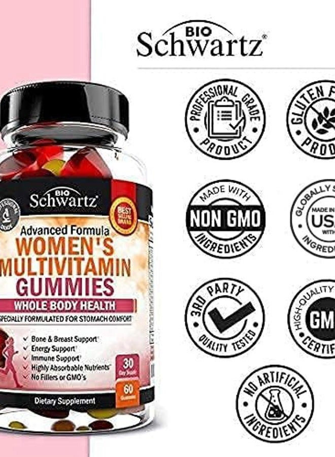 BioSchwartz Women's Multivitamin Gummies with Vitamin A C B6 B12 D & E Vitamins for Immune Support - Gummy Multivitamin for Women for Bone Breast Skin Joint & Energy Dietary Supplement, Mixed Berry Flavor, 60 Ct  - Image 5