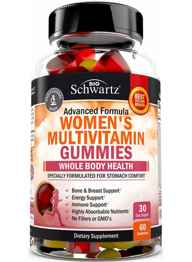 BioSchwartz Women's Multivitamin Gummies with Vitamin A C B6 B12 D & E Vitamins for Immune Support - Gummy Multivitamin for Women for Bone Breast Skin Joint & Energy Dietary Supplement, Mixed Berry Flavor, 60 Ct  - Image 1