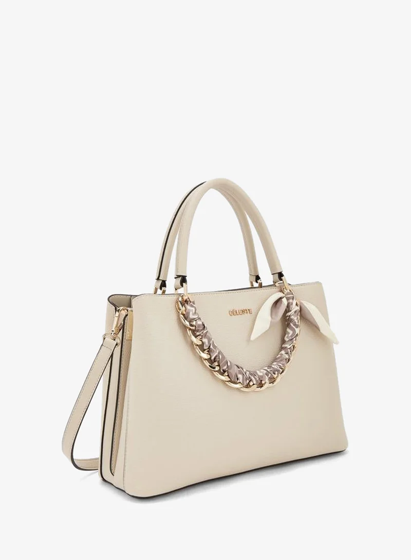 Celeste IVORY Chain Accent Tote Bag With Detachable Strap for Women | Best Price UAE