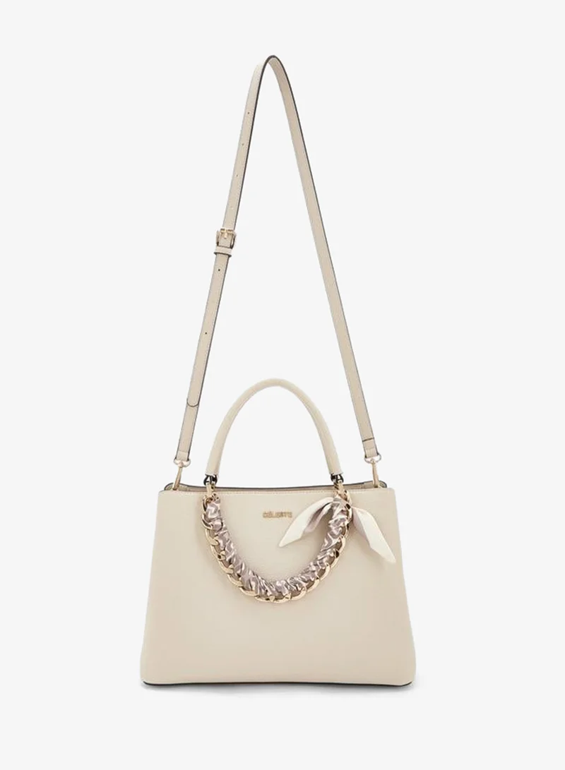 Celeste IVORY Chain Accent Tote Bag With Detachable Strap for Women | Best Price UAE