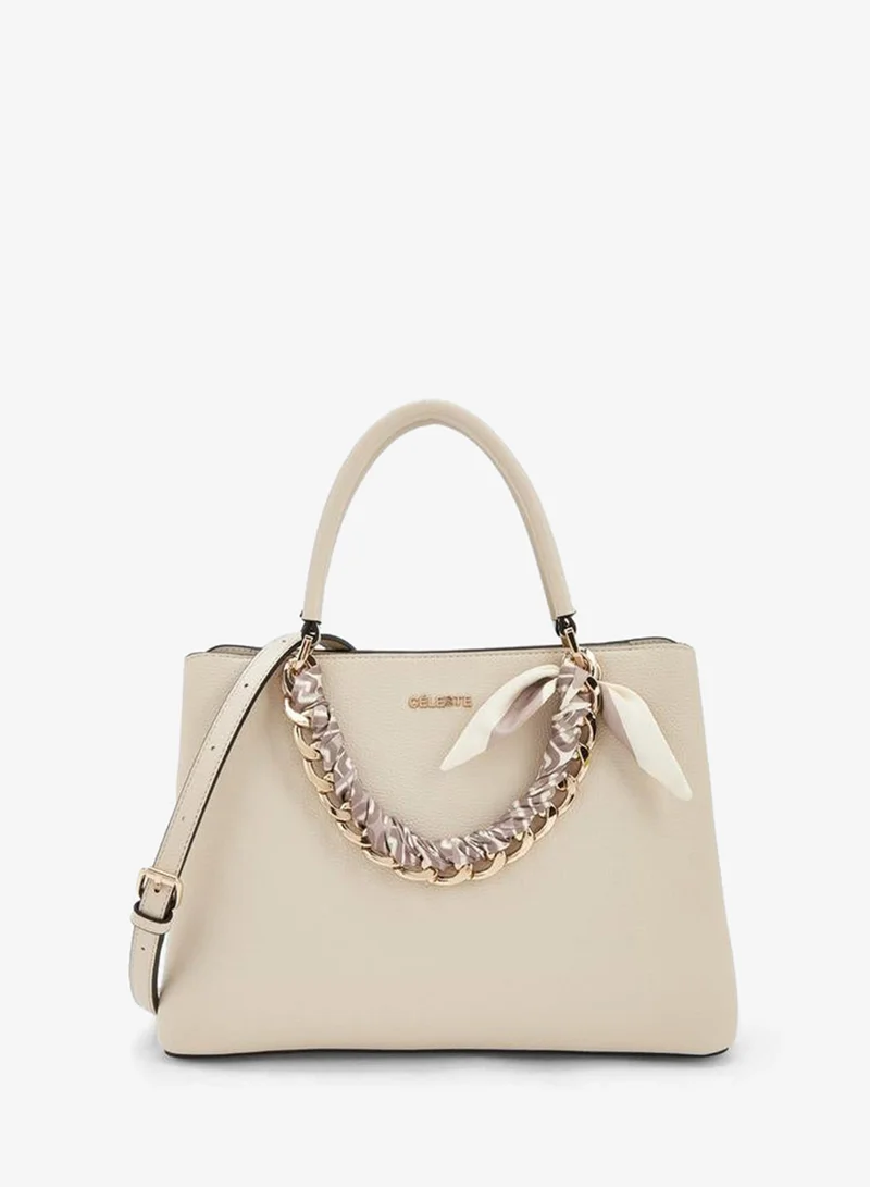 Chain Accent Tote Bag With Detachable Strap