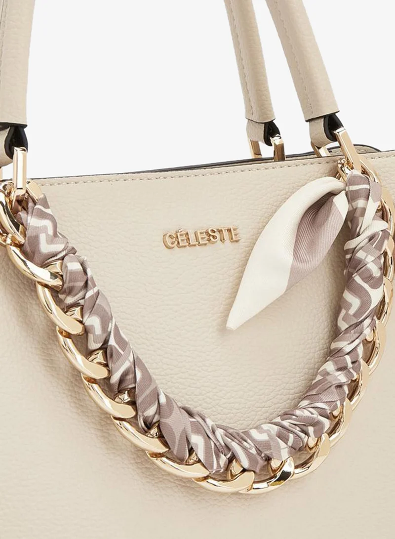 Celeste IVORY Chain Accent Tote Bag With Detachable Strap for Women | Best Price UAE