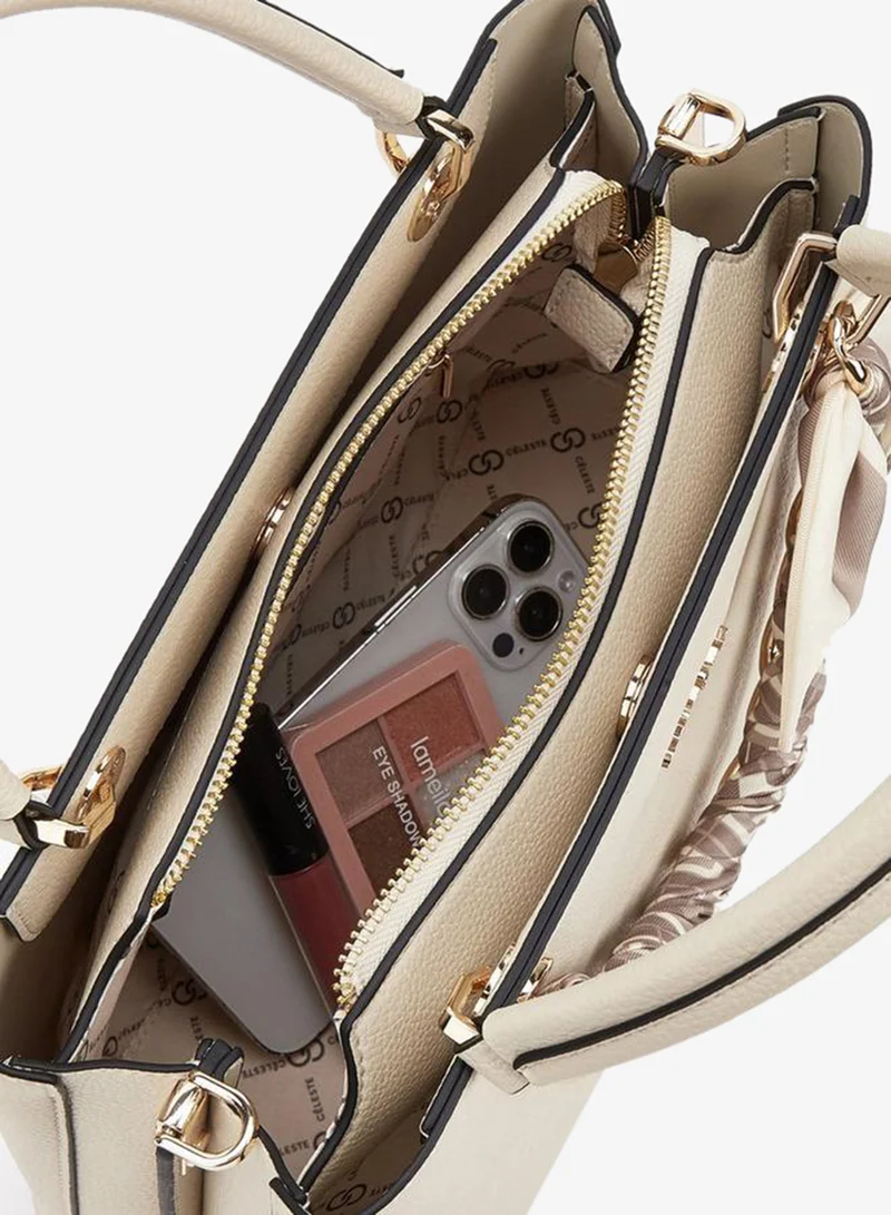Celeste IVORY Chain Accent Tote Bag With Detachable Strap for Women | Best Price UAE