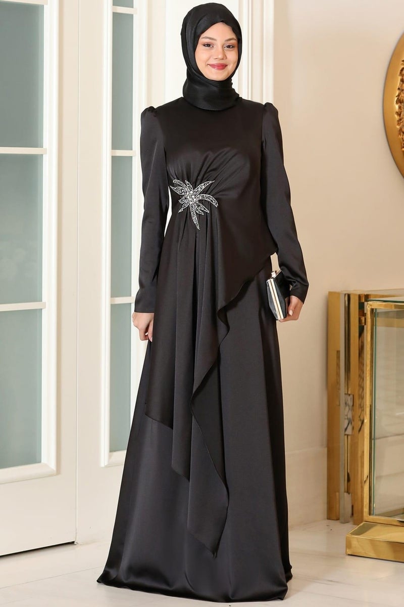 Esilanur Roza Hijab Evening Dress Black  - Image 1