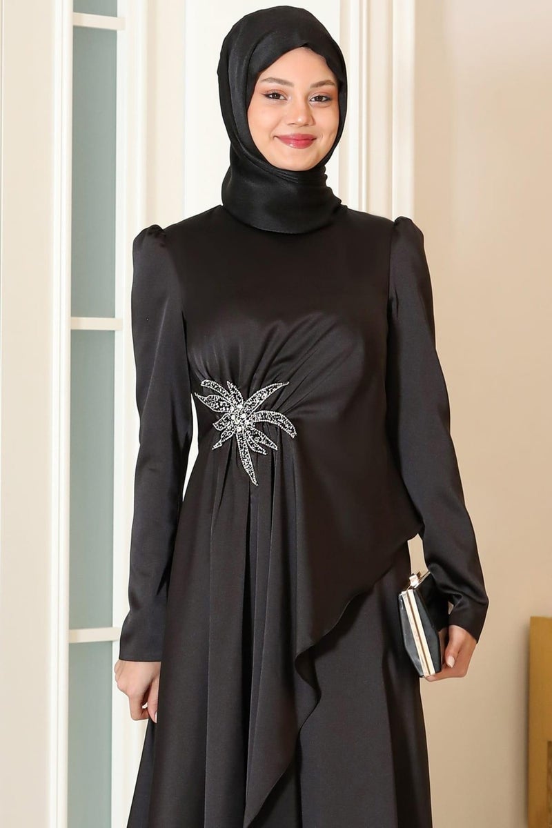 Esilanur Roza Hijab Evening Dress Black  - Image 2